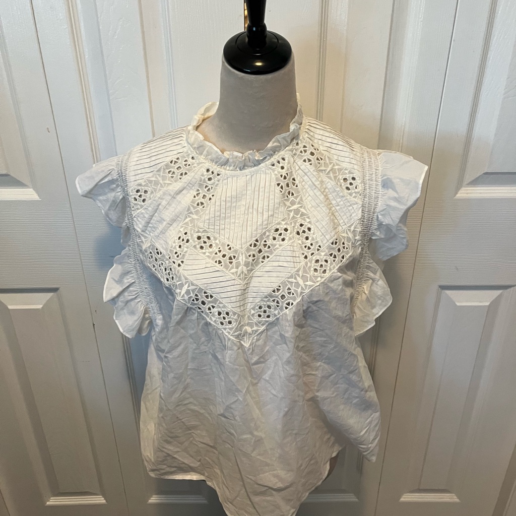 Ba&Sh White Eyelet Ruffle Sleeve Blouse Euc